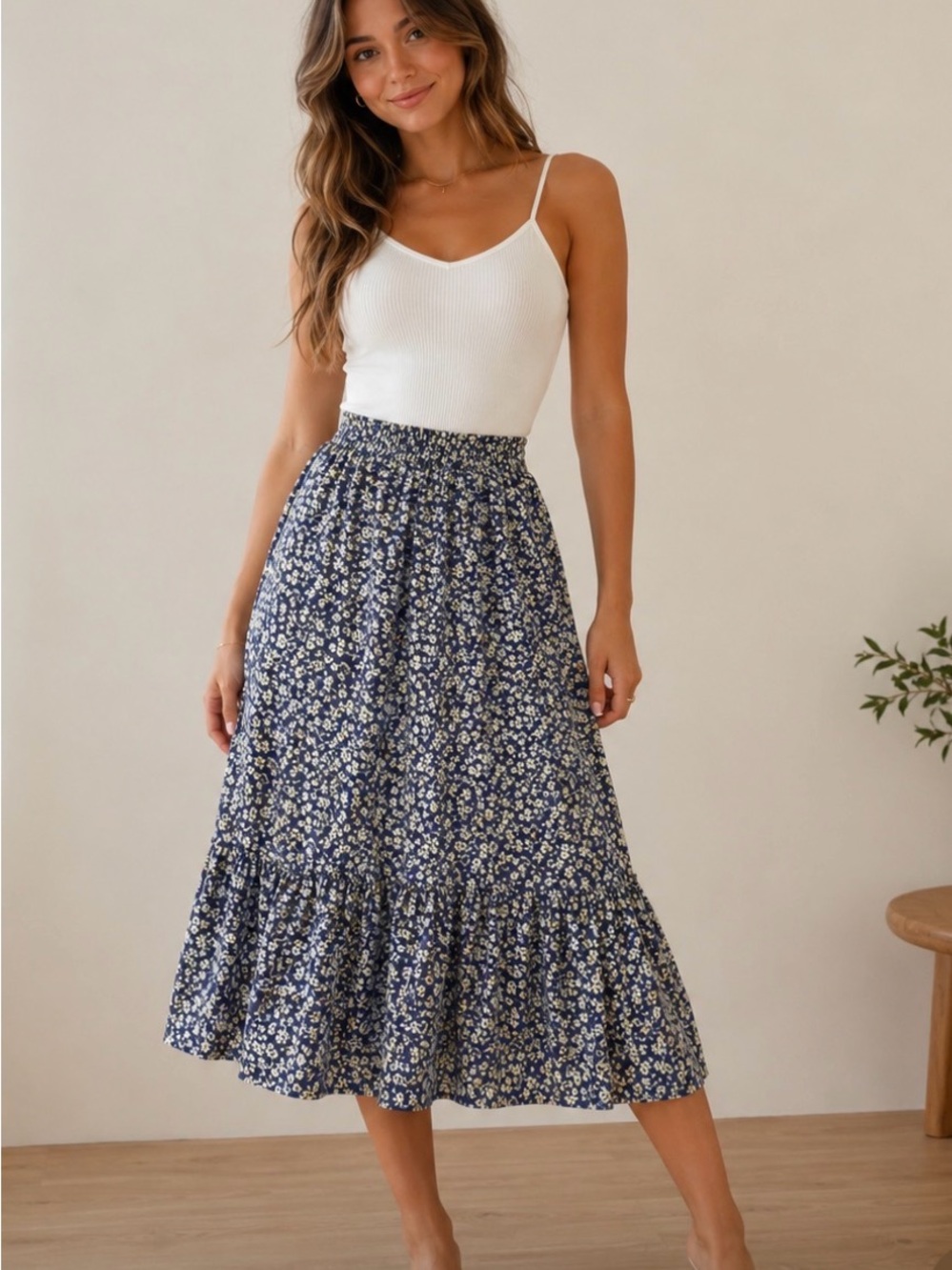 Rachel Zoe blue Floral Tiered Maxi Skirt